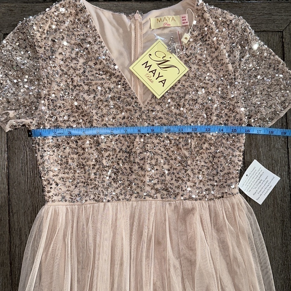 Maya Petite Bridesmaid short sleeve maxi tulle dress - Picture 11 of 12